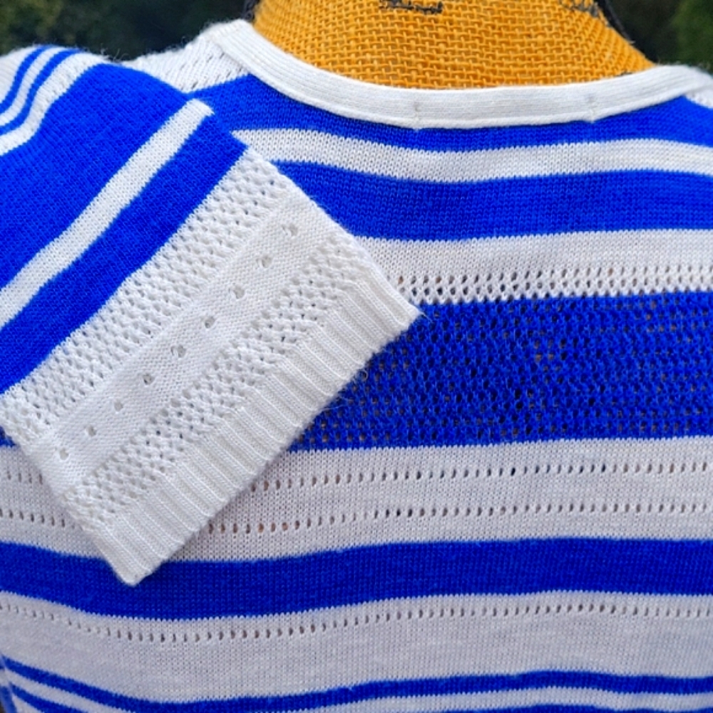 Motherhood Maternity Striped  Babydoll Pointelle Sweater with Drawstring Tie - Picture 10 of 17